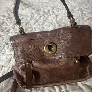 YVES SAINT LAURENT YSL Muse Shoulder Handbag Brown Leather Top Handle Bag